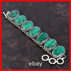 Zambian Emrald Stone Vintage Halloween Handmade Chain Bracelet Sterling Silver