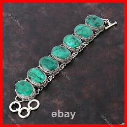 Zambian Emrald Stone Vintage Halloween Handmade Chain Bracelet Sterling Silver