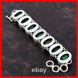 Zambian Emrald Stone Vintage Halloween Handmade Chain Bracelet Sterling Silver