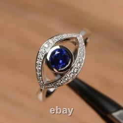 1.45 Ct Coupe Ronde Simulée Bleu Sapphire Eye Wedding Bague 925 Argent Sterling