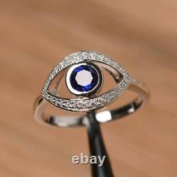 1.45 Ct Coupe Ronde Simulée Bleu Sapphire Eye Wedding Bague 925 Argent Sterling