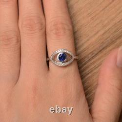 1.45 Ct Coupe Ronde Simulée Bleu Sapphire Eye Wedding Bague 925 Argent Sterling