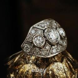 1 Ct Round Diamond Vintage Edwardian Antique Engagement Art Déco Cluster Ring
