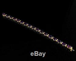 12ct Ovale Cut Amethyst & Diamant Vintage Tennis Bracelet En Or 14k Rose Fini