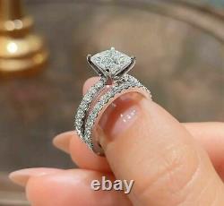 14k Or Blanc Finition 2.50ct Princesse Simulé Bague De Fiançailles De Mariage Diamant
