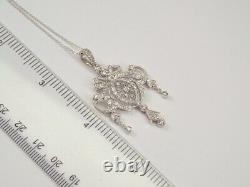 14k Or Blanc Fn 1.80 Ct Diamond Drop Antique Vintage Style Pendentif 18 Chaîne