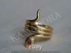 14k Or Jaune Finition Rouge Ruby Cocktail Diamant Coupe Femme Vintage Snake Ring