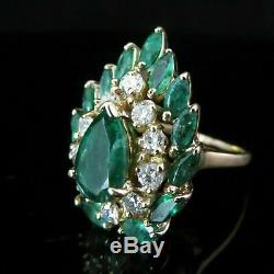 14k Or Jaune Plus De 4,00 Ct Emerald & Diamant Vintage Bague Cocktail