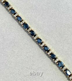 14k Or Jaune Sur Diamant Bleu Ovale Saphir Vintage 6.75. Bracelet De Tennis