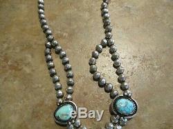 16 1/2 Fine Vintage Argent Sterling Navajo Turquoise La Main Collier De Perles