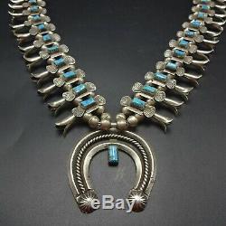 1920 Vintage Navajo Sterling Silver Turquoise Box Bow Squash Blossom Collier