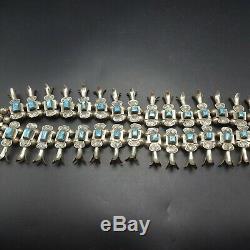 1920 Vintage Navajo Sterling Silver Turquoise Box Bow Squash Blossom Collier