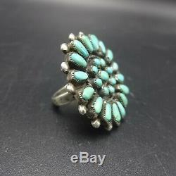 1960 Vintage Navajo Argent Sterling Turquoise Petit Point Taille Cluster Ring 7