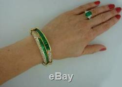1990 Vintage Rare Emerald Et Diamond Or Jaune Plus Bangle 7.5 Bracelet