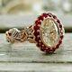 2.00 Ct Oval Cut Diamond & Red Ruby Engagement Vintage Ring 14k Rose Gold Over