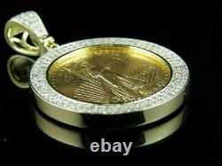 2.00 Ctw Rond Diamond 14k Or Jaune Sur Lady Liberty Coin Pendentif De Charme Pave