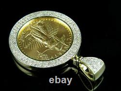 2.00 Ctw Rond Diamond 14k Or Jaune Sur Lady Liberty Coin Pendentif De Charme Pave