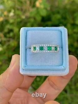 2.30ct Princess Lab Créé Emerald & Diamond Band Ring 14k Blanc Or Plaqué