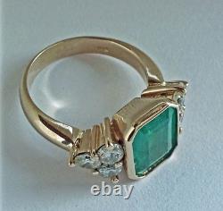 2.45ct Emerald Cut Green Emerald Antique Vintage Ring 14k Yellow Gold Over