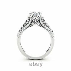 2.5 Ct Coupe Ronde Moissanite Solitaire Mariage Vintage Anneau 925 Argent Sterling