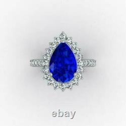 2.50ct Poire Coupée Bleu Saphir Diamant Bague De Fiançailles Halo 14k Blanc Finition Or