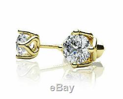 2 Ct Round-cut Diamant Vintage Solitaire Boucles D'oreilles En Or Jaune 14k Fini