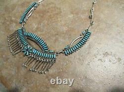20 Dynamite Vintage Zuni Sterling Silver Petit Point Turquoise Collier