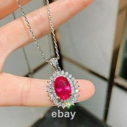 2ct Coupe Ovale Rouge Ruby Halo Pendentif Noël 14k Or Blanc Finition Chaîne Libre