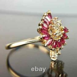 2ct Marquise Cut Lab Created Red Ruby Swirl Vintage Anneau 14k Or Jaune Finition