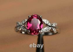 2ct Oval Cut Lab Created Red Ruby Solitaire Weddings Bague En Or Blanc 14k