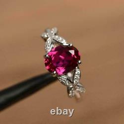 2ct Oval Cut Lab Created Red Ruby Solitaire Weddings Bague En Or Blanc 14k