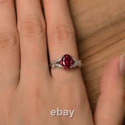 2ct Oval Cut Lab Created Red Ruby Solitaire Weddings Bague En Or Blanc 14k