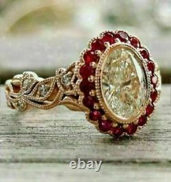 2ct Ovale Simulated Diamond & Ruby Engagement Vintage Anneau 14k Rose Plaqué Or
