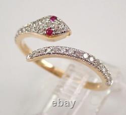 3.00ct Rond Coupe Vvs1 Diamond & Ruby Simulated Snake Ring 14k Or Jaune Finition