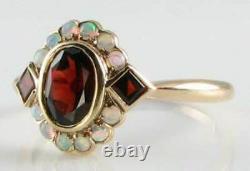 3.50ct Oval Cut Red Garnet & Fire Opal Art Déco Vintage Ring 14k Rose Gold Over