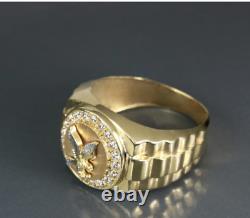 3.50ct Rond Moissanite Mode Homme Flying Eagle Ring 14k Or Jaune Finition