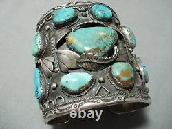 300 Grams Big Best Vintage Bracelet En Argent Sterling Navajo Turquoise Pour Homme