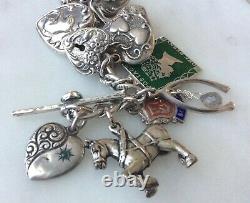 33 Vintage Sterling Silver Émail Shamrocks Puffy Heart Charms Bracelet W Lampl
