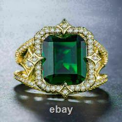 3ct Emerald Simulated Green Emerald Halo Bague De Fiançailles 14k Jaune Or Plaqué
