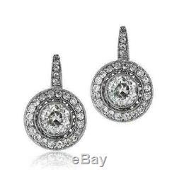 4.0ctw Diamant Or Blanc 14k Plus Art Déco Antique Vintage Halo Boucles D'oreilles
