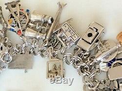 40 Vintage Charm Bracelet En Argent Sterling À Mi-siècle Thème Mécanique