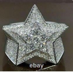 4ct Coupe Ronde Moissanite Star Wedding Men's Ring 14k Blanc Or Plaqué Argent