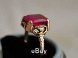 4ct Emerald Cut Brillant Ruby Vintage Bague De Fiançailles En Or Rose 14k Fini