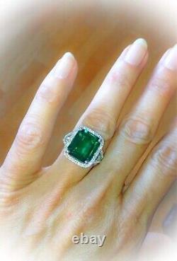 4ct Emerald Cut Lab Créé Emerald Halo Bague De Fiançailles 14k Blanc Or Plaqué