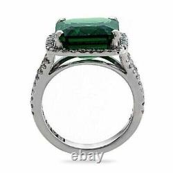4ct Emerald Cut Lab Créé Emerald Halo Bague De Fiançailles 14k Blanc Or Plaqué