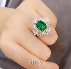 5.20ct Emerald Lab Créé Emerald Halo Bague De Fiançailles 14k Blanc Or Plaqué