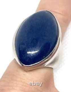 (58) Bague Vintage en Argent 925 Lapis Lazuli 30 mm 25 Ct Taille 6 HBP GIANT