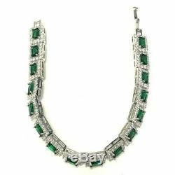 6.50 Ct Vintage Vert Émeraude Diamant Tennis Bracelet En Or Blanc 14k 7,25 Plus