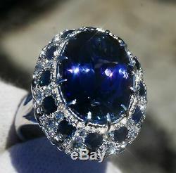 6ct Tanzanite Sapphire Diamant Vintage Halo Bague De Fiançailles En Or Blanc 14k Gp