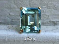 8 Ct Solitaire Emerald Cut Aquamarine Fiançailles Vintage Bague En Or 14k Rose Plus
